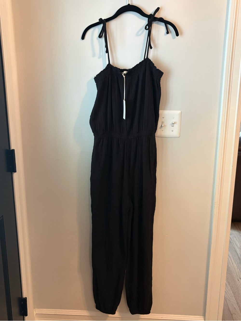 Z Supply Kiara Black Tie-Shoulder Sleeveless Jumpsuit